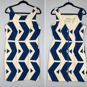 Tracy Reese Anthropologie Sz 6 Geometric Appliqué Denim Style Sheath Dress Blue